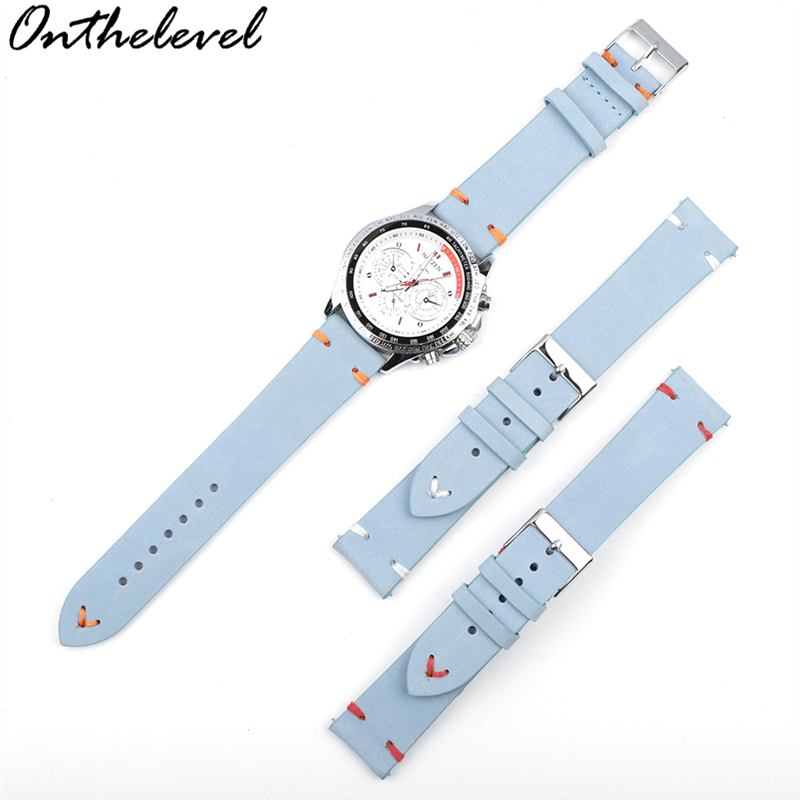 适配天梭/卡西欧/浪琴 磨砂皮车线款真皮表带 快拆生耳手腕带维多利亚海德ins风  KZSD01