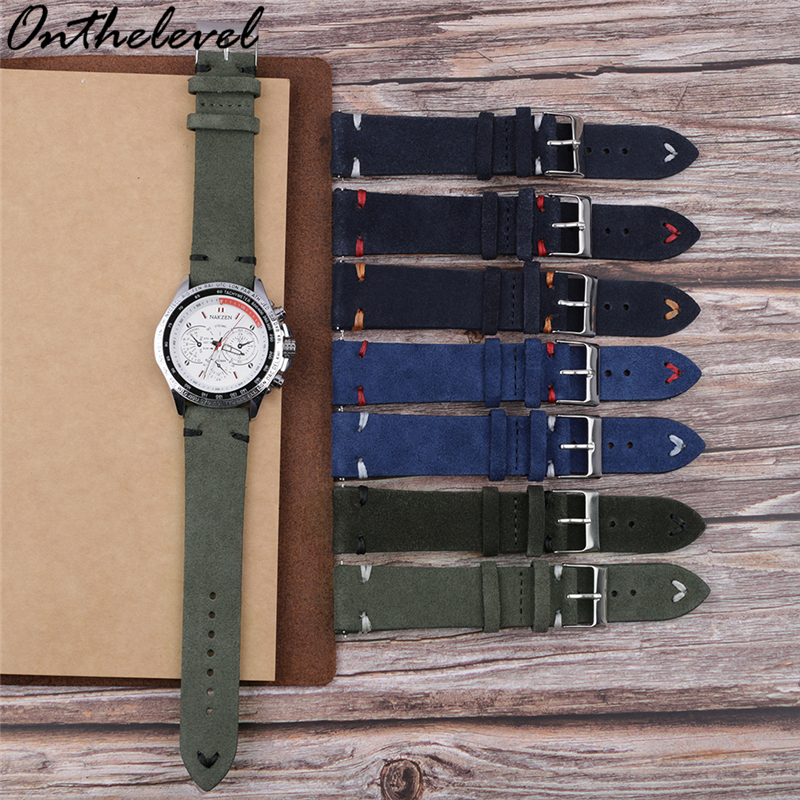 绒皮双层表带18/20/22/24mm手缝复古手工开关生耳手表带 KZSD02