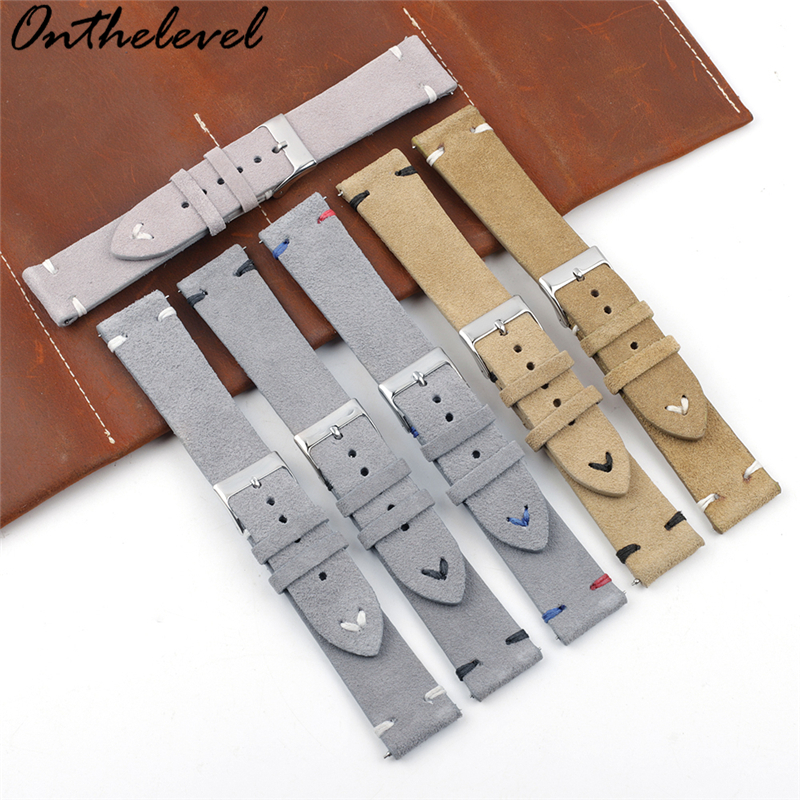 手工翻毛真皮表带 复古皮绒皮表带工厂现货批发18 20 22 24MM  KZSD04/05/09