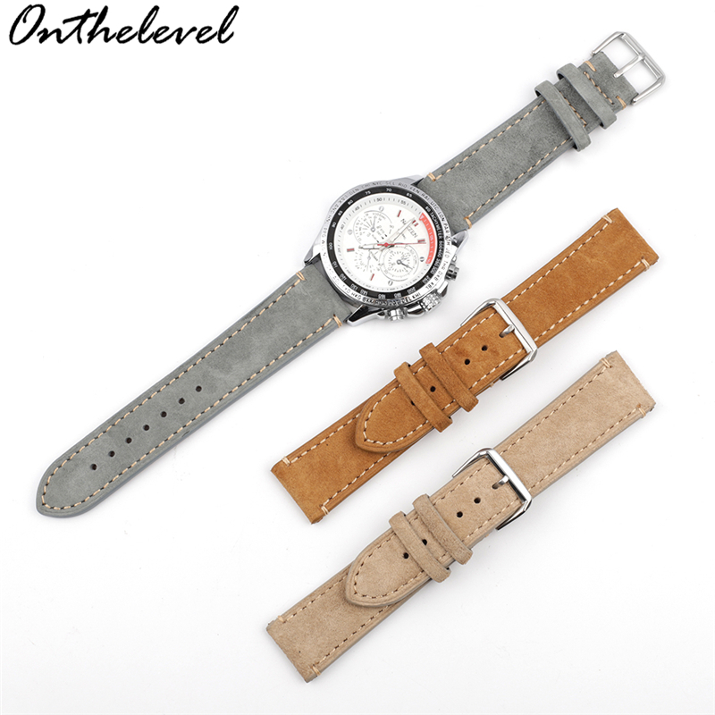 软绒皮真牛皮男女士翻毛皮手表带配件18 20 22 24mm车线真皮表带 KZSF/KZSM