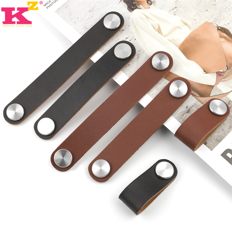 简约欧式皮革拉手单孔黑色衣柜门把手抽屉橱柜门真皮拉手把手 KZ8006